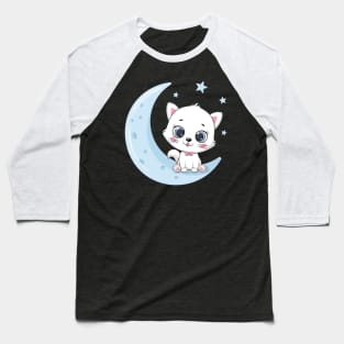 Cute cat sitting on a moon Baseball T-Shirt